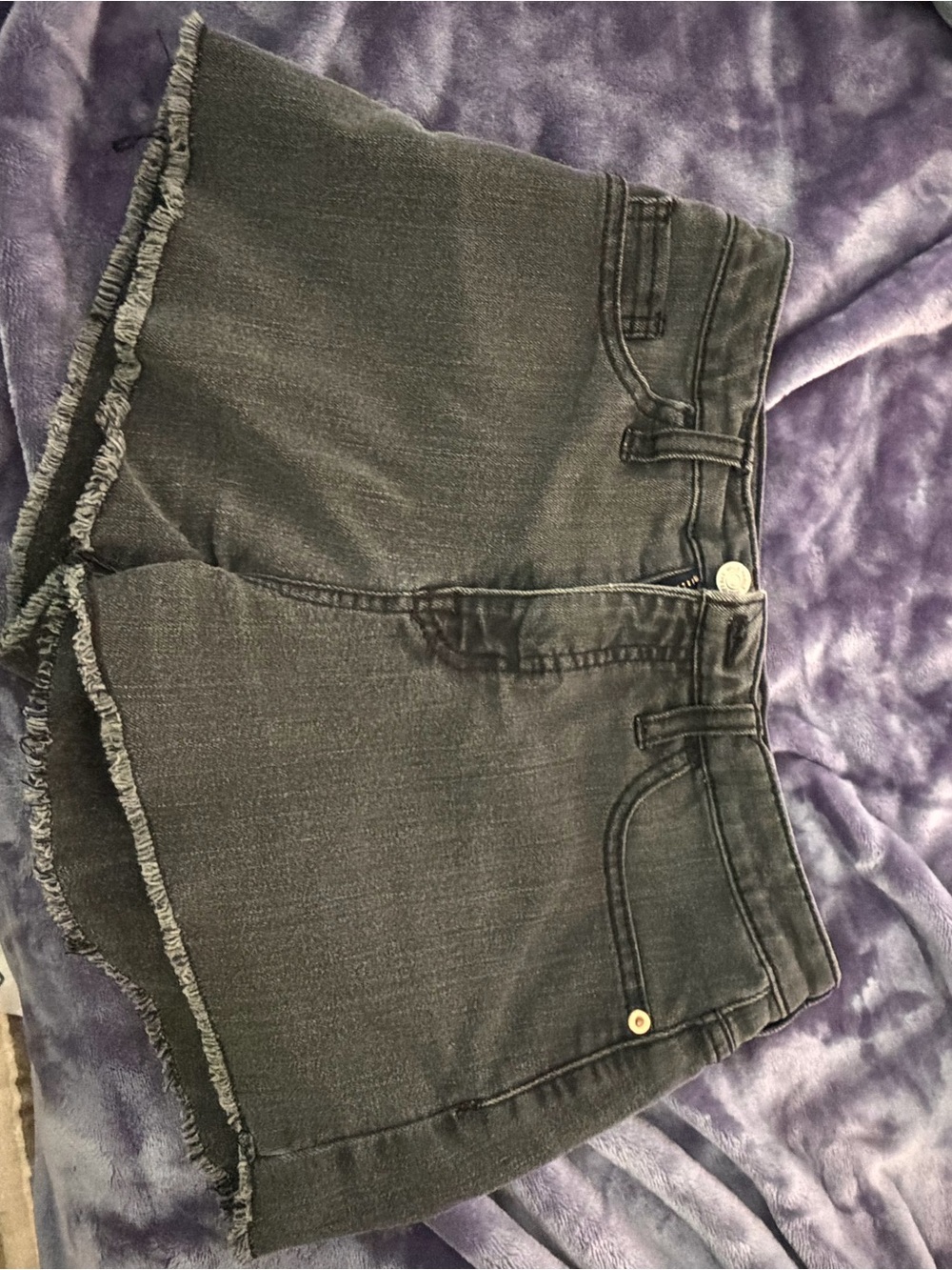 Black Frayed Hem Denim Shorts